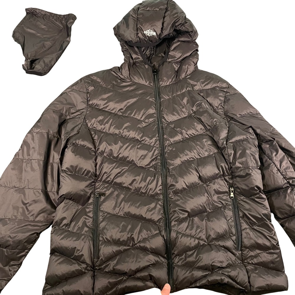 Wantdo Women's Lightweight Puffer Jacket Size XL Black Packable Hooded Winter